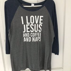 I love Jesus, coffee and naps baseball T-shirt